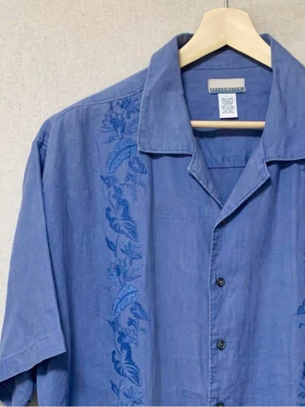 Breakwater 100% Linen Guayabera Cuban Embroidery Aloha Collard Shirt Size Medium